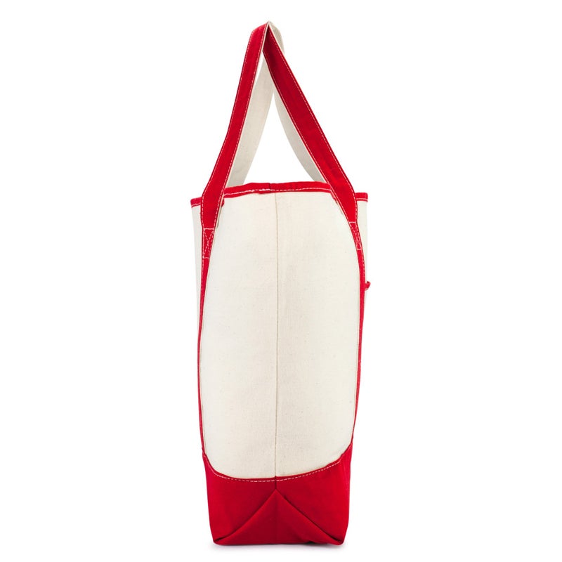 DALIX 22" Extra Large Shopping Tote Bag w Outer Pocket in Red and Natural - Image 3